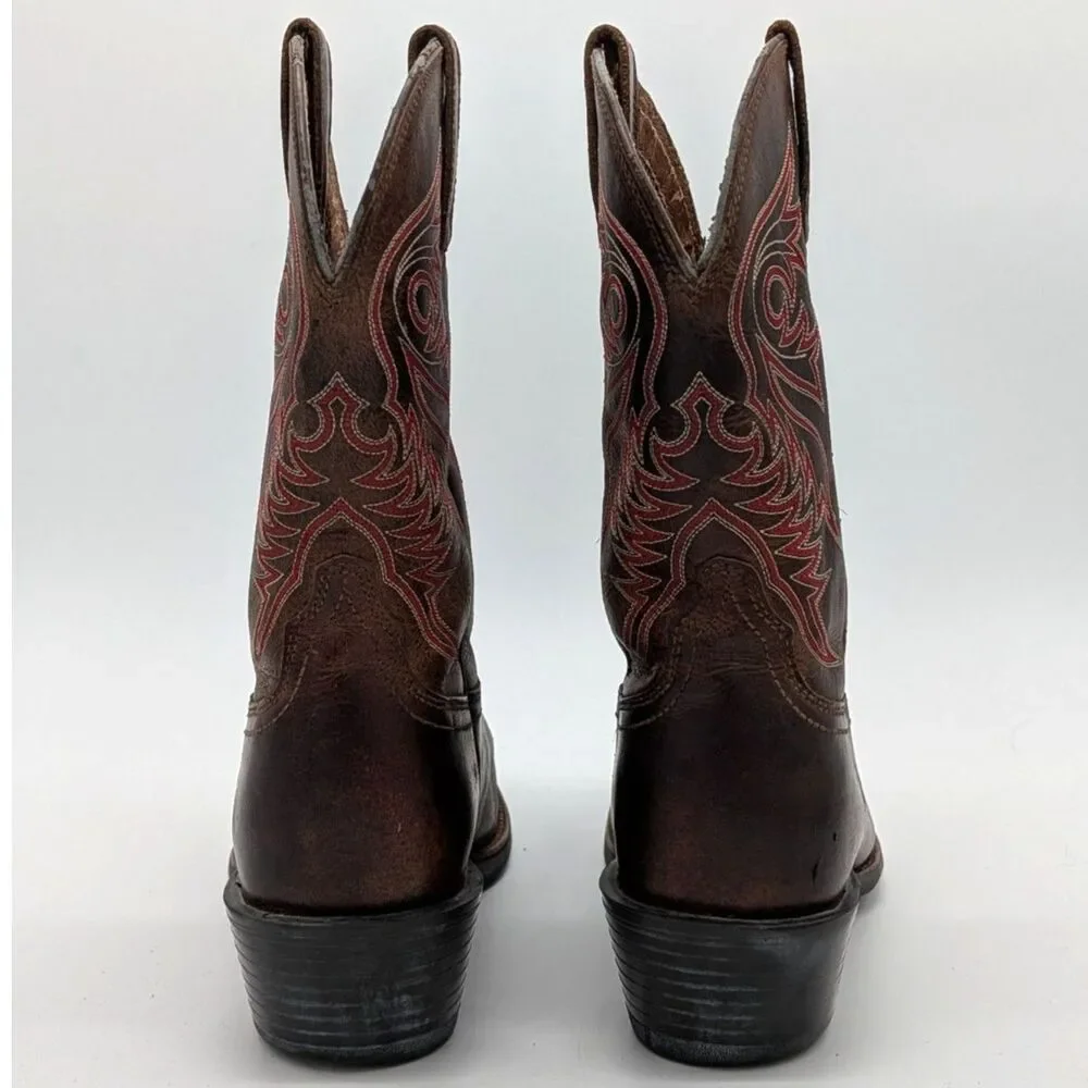 Ariat Men's 11 EE Brown Leather Cowboy Boots Embroidered Western Pull-On